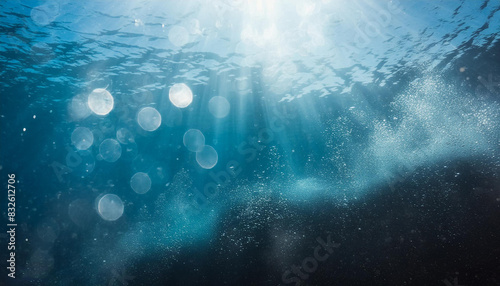 blue blurry underwater bokeh background