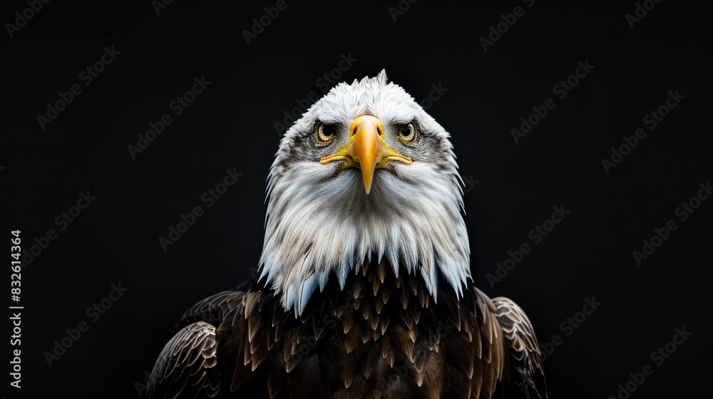 Photograph of an eagle against a black backdrop Photograph of an eagle against a black backdrop