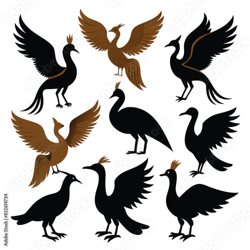 Set of Bronze winged Jacana animal black silhouettes vector on white background