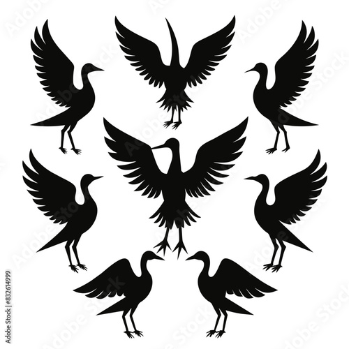 Set of Bronze winged Jacana animal black silhouettes vector on white background
