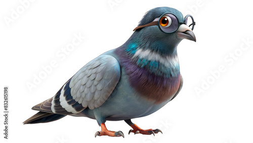 A mock pigeon with glasses on a white background, isolated image for cutting