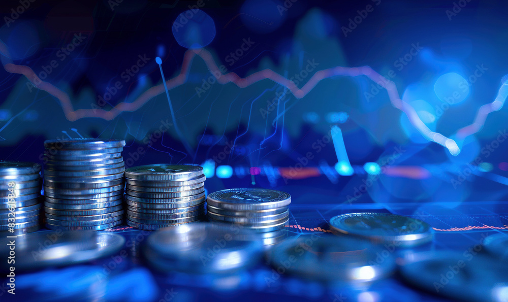 Stacks Of Coins With Financial Charts And Graphs Stacks Of Coins With Financial Charts And Graphs
