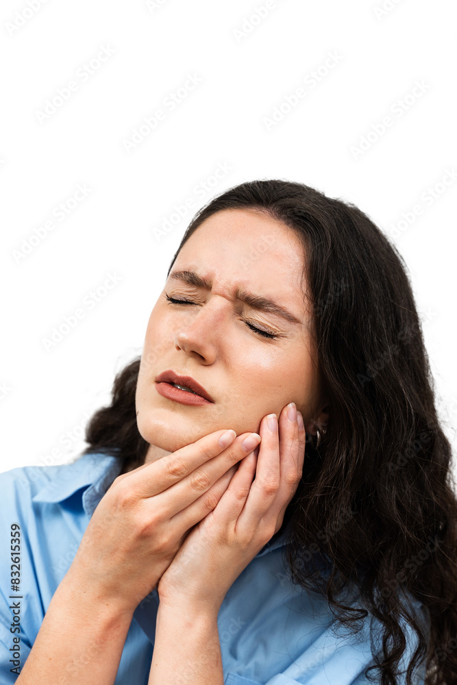Suffering Young Woman With Painful Toothache On White Background. Attractive Girl with Toothache Touches Her Cheek And Feel Pain in Her Teeth. Acute Toothache. Tooth Ache Before Visit Dentist Suffering Young Woman With Painful Toothache On White Background. Attractive Girl with Toothache Touches Her Cheek And Feel Pain in Her Teeth. Acute Toothache. Tooth Ache Before Visit Dentist