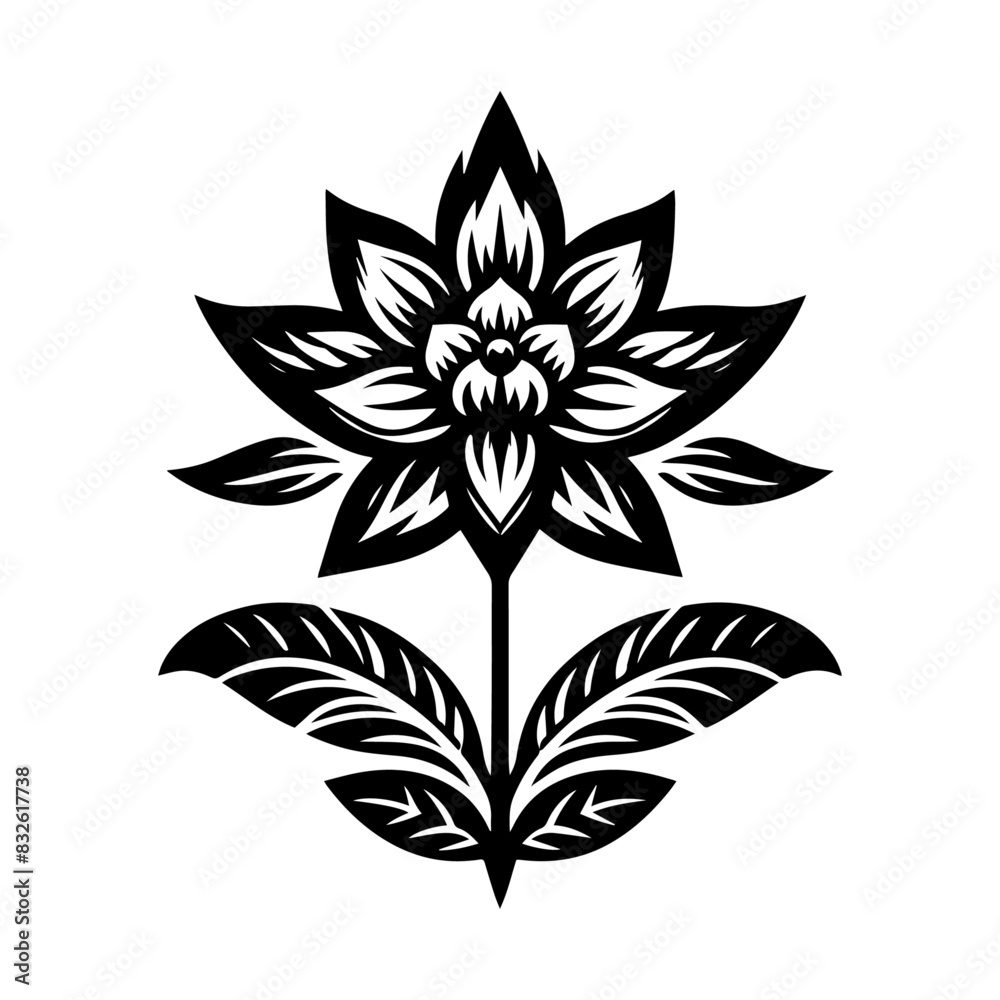 FLOWER vector silhouette isolated on white background. FLOWER vector silhouette isolated on white background.