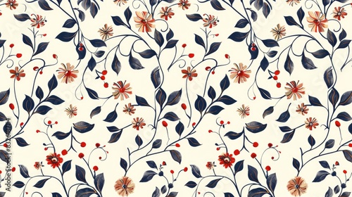 Vintage retro pattern with small flowers and leaves seamlessly interwoven