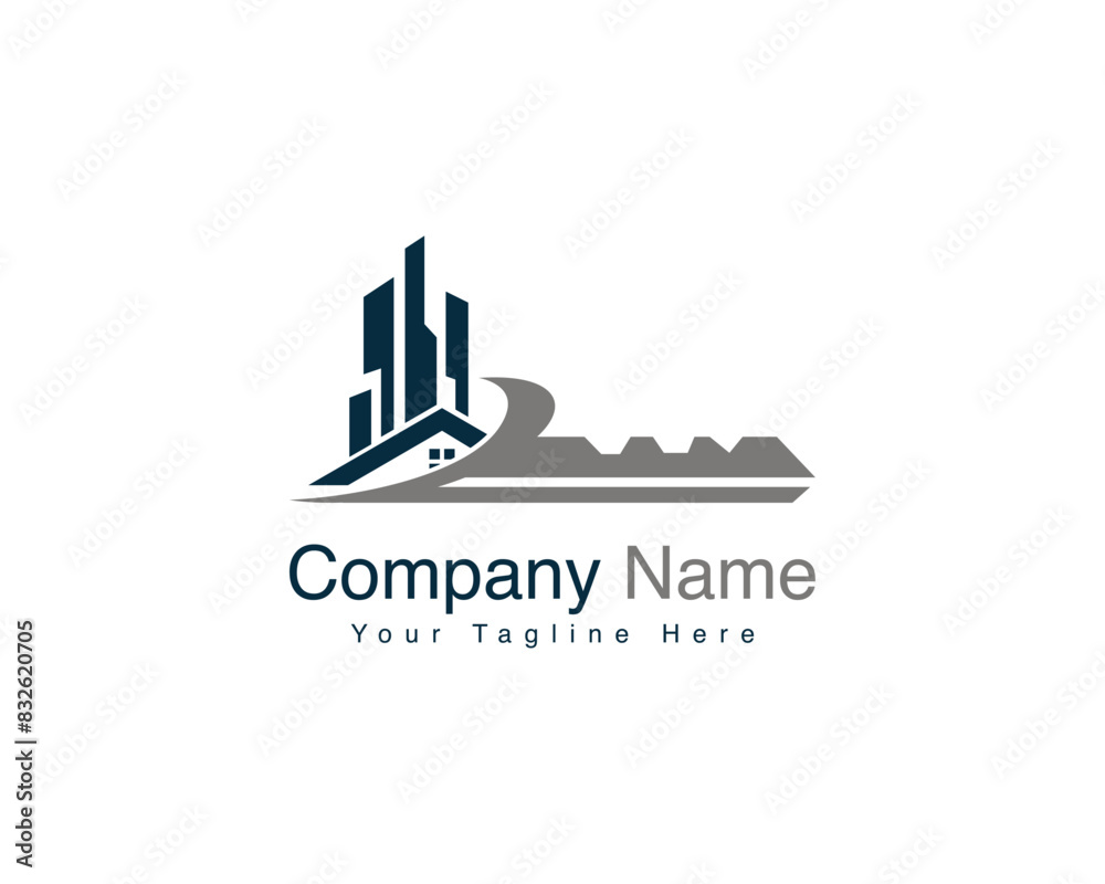 Minimal Key Home Logo Design. House security, Home sell, home buy, reality buy vector Illustration.