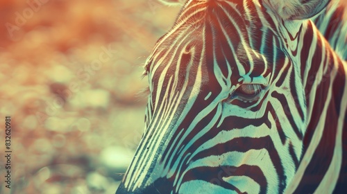Vintage retro effect applied to a close up image of a zebra in its natural habitat