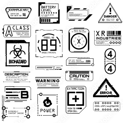 Scifi Hud elements. Futuristic text box, border, frame. Sci-fi digital screen, hologram panel. High tech  UI interface vector set, digital circle, graphic box, game                  