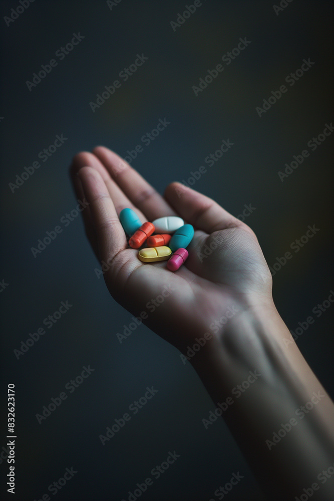 Colorful Pills in Palm of a Hand