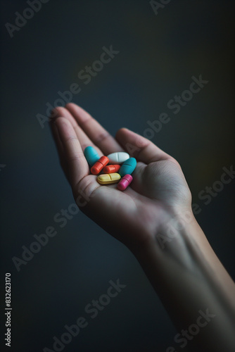 Colorful Pills in Palm of a Hand