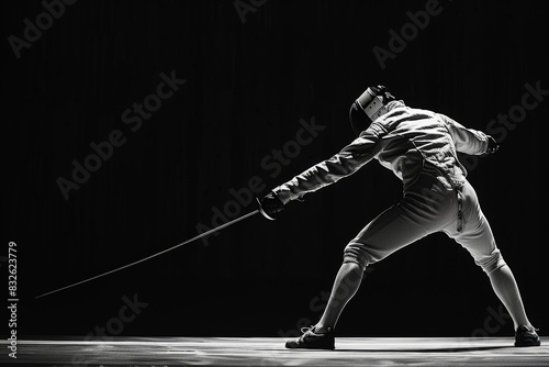 Intense Fencing Action: Captivating Shot of Fencer Performing Dynamic Beat Attack in Dramatic Lighting