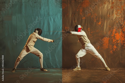Contrast Between Traditional and Modern Fencing Techniques - Vintage and Contemporary Athletes in Action photo