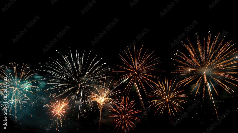 Holiday fireworks on black background with copy space illustration. Independence Day celebration concept Holiday fireworks on black background with copy space illustration. Independence Day celebration concept