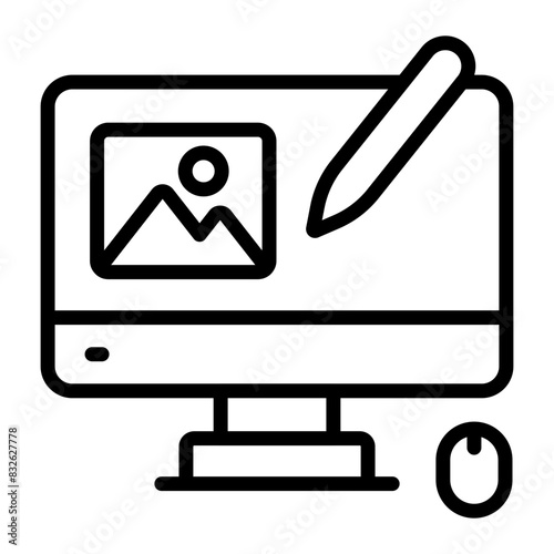 Conception linear design icon of online designing 
