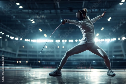 Female Fencer in Action: Graceful Parry and Technique in Olympic Venue for Sport Posters