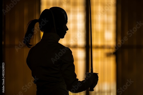 Silhouette of a Fencer Ready for a Match Against a Brightly Lit Backdrop - Dynamic Sports Photography