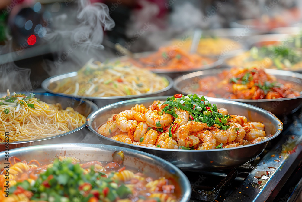 Obraz premium Chef Preparing a Variety of Fresh Dishes in Kitchen