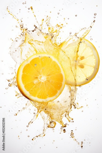 Dynamic Splash of Fresh Yellow Lemon Halves in Mid-Air for Poster or Print Design