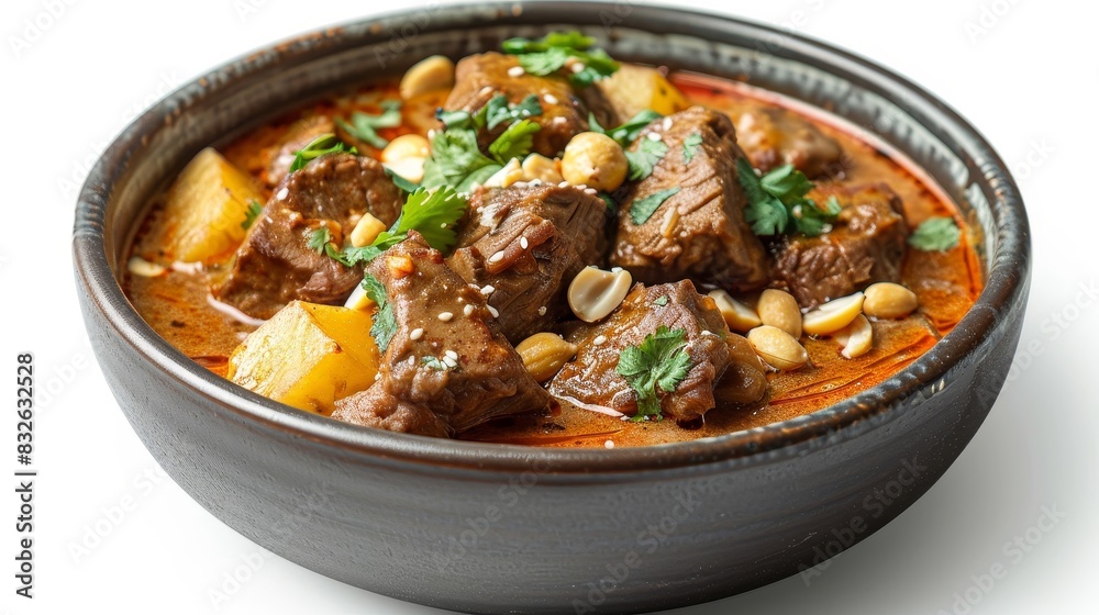 A bowl of stew with meat and nuts A bowl of stew with meat and nuts
