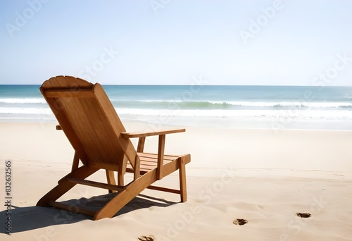 a beach chair is on the sand in the sand. © Mikke