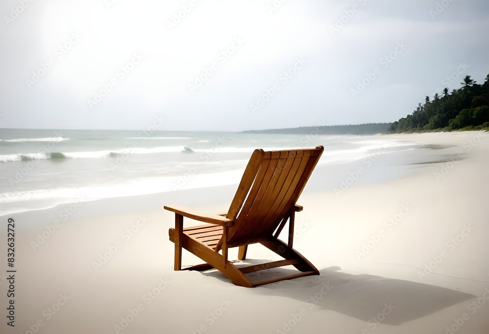a beach chair is on the sand in the sand.