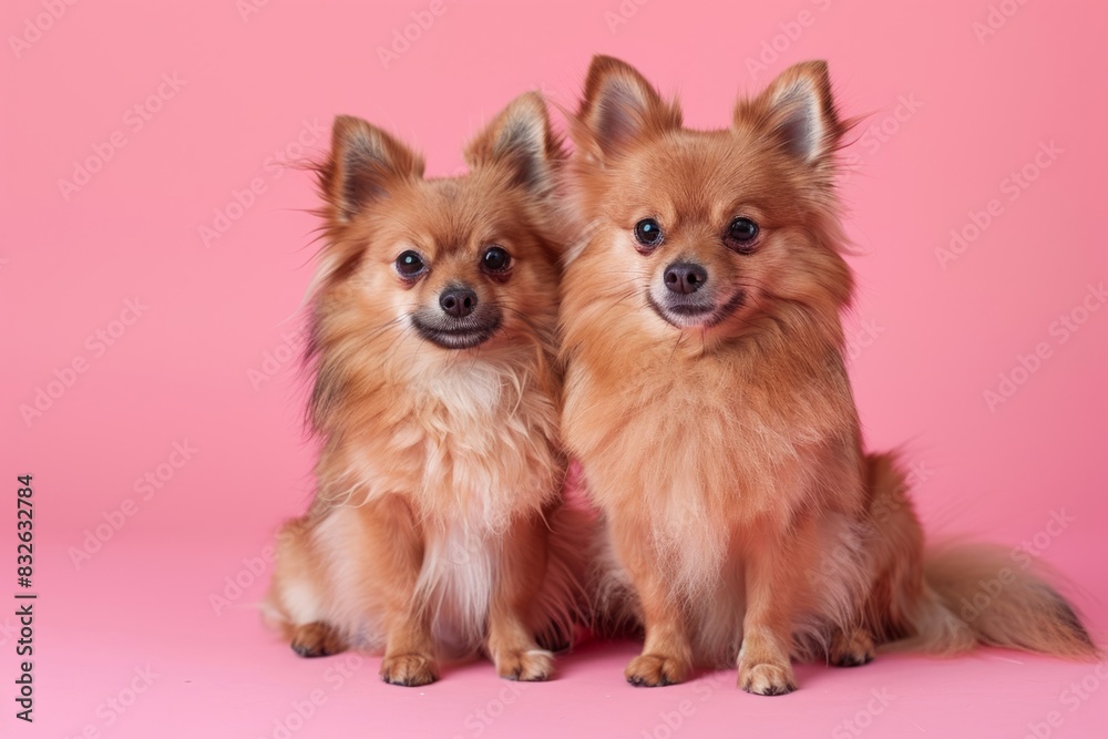 Obraz premium Cute spitz dogs on a pink background
