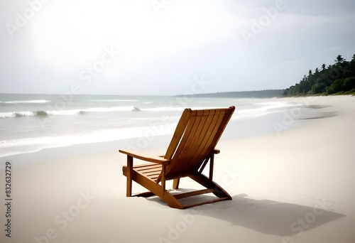a beach chair is on the sand in the sand. photo