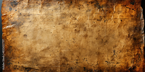Aged Vintage Parchment Paper with Handwritten Text and Weathered Texture Background photo