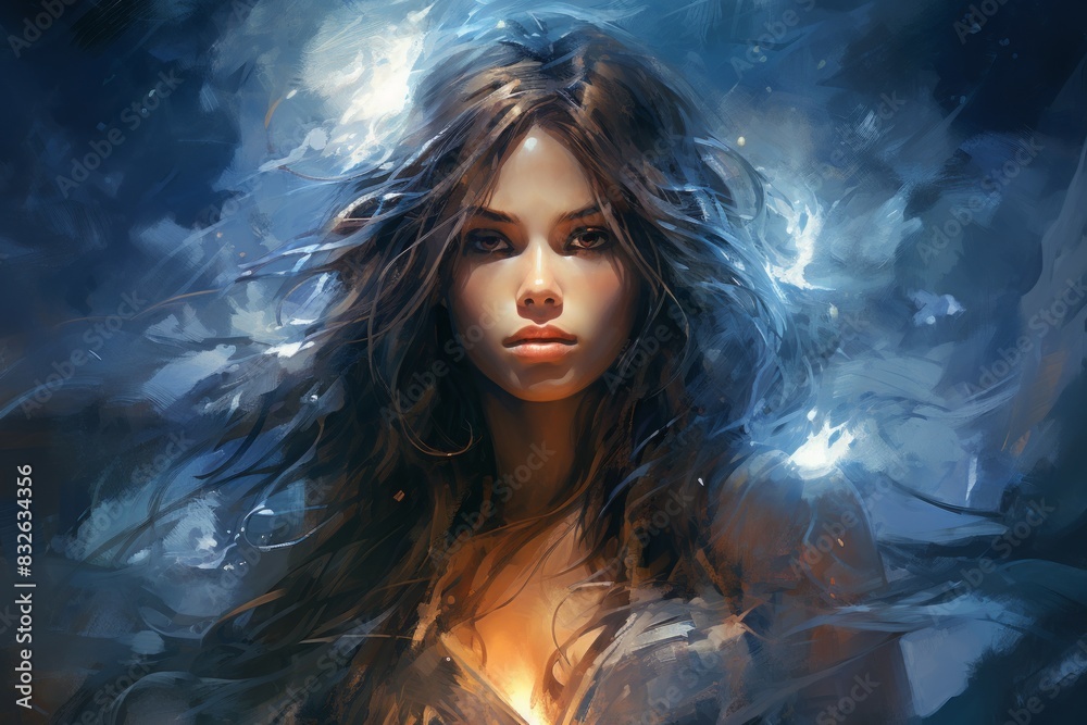 A storm sorceress, with the ability to summon lightning bolts and control the weather. - Generative AI A storm sorceress, with the ability to summon lightning bolts and control the weather. - Generative AI