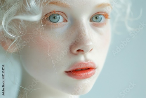 Beautiful albino woman fashion portrait photo