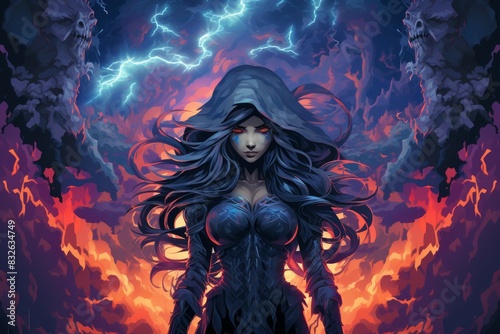 A storm sorceress  with the ability to summon lightning bolts and control the weather. - Generative AI
