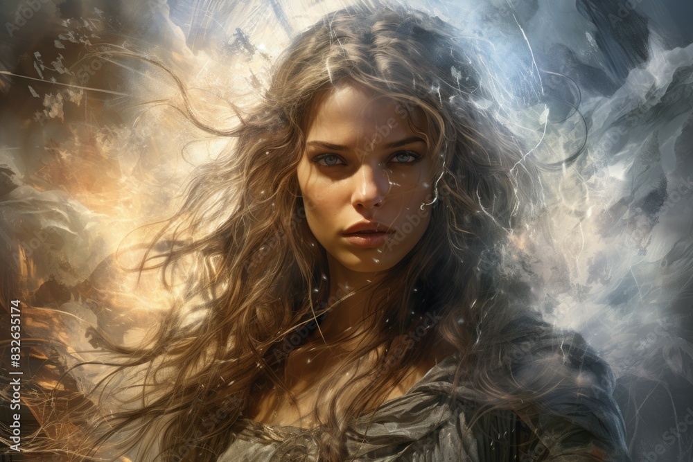 A storm sorceress, with the ability to summon lightning bolts and control the weather. - Generative AI A storm sorceress, with the ability to summon lightning bolts and control the weather. - Generative AI