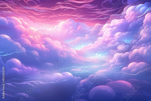 Fluorescent flowing clouds  glowing  with patterns like waves and clouds  beautiful whimsically realistic rending