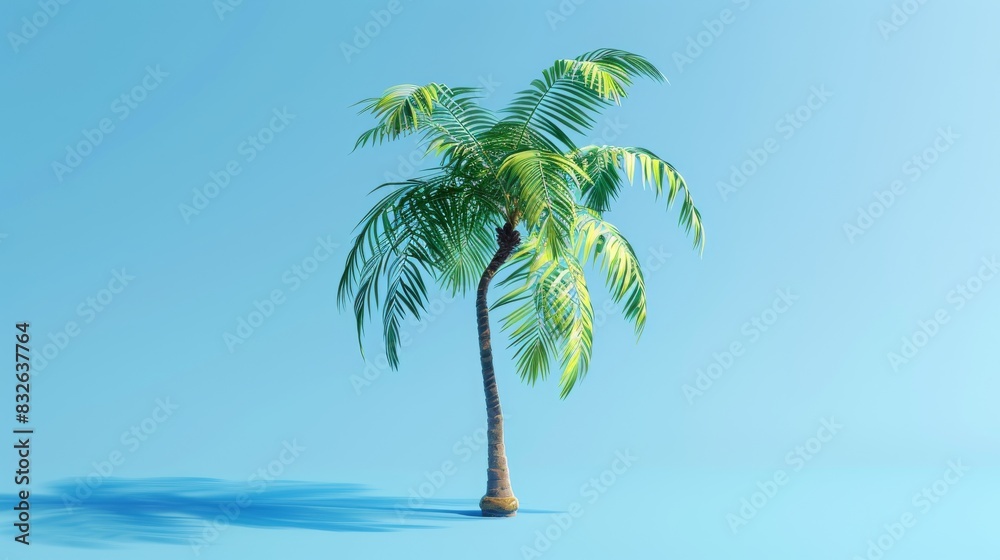 Obraz premium serene getaway: 3d palm tree against clean blue background.