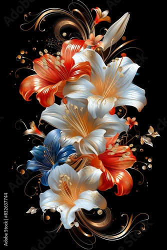 Floral Painting on Black Background