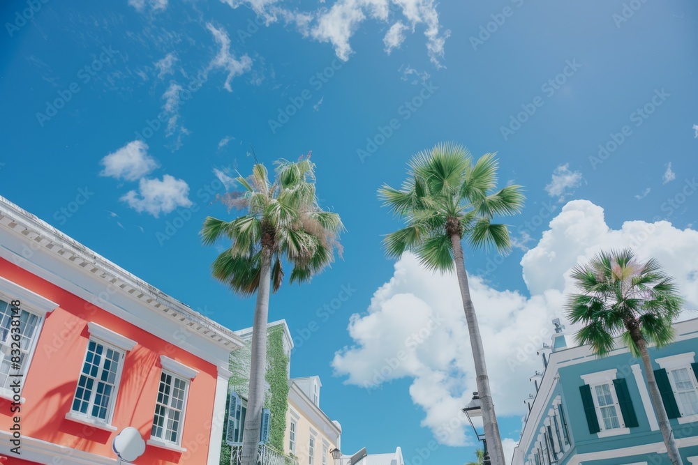 Tourist destination colorful city candy buildings South America architecture old houses palms art home exterior facade town streets historic exploration warm tropical county tourism aesthetic