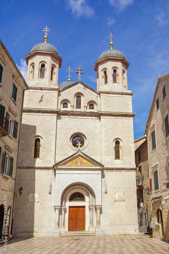 Religious architecture. Montenegro, Old Town of Kotor. View of Serbian Orthodox Church of St. Nicholas Religious architecture. Montenegro, Old Town of Kotor. View of Serbian Orthodox Church of St. Nicholas