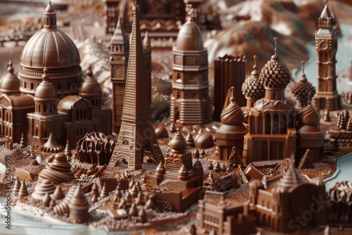 Imaginative 3D Chocolate Cityscape Illustration - Unique Edible World for Creative Designs