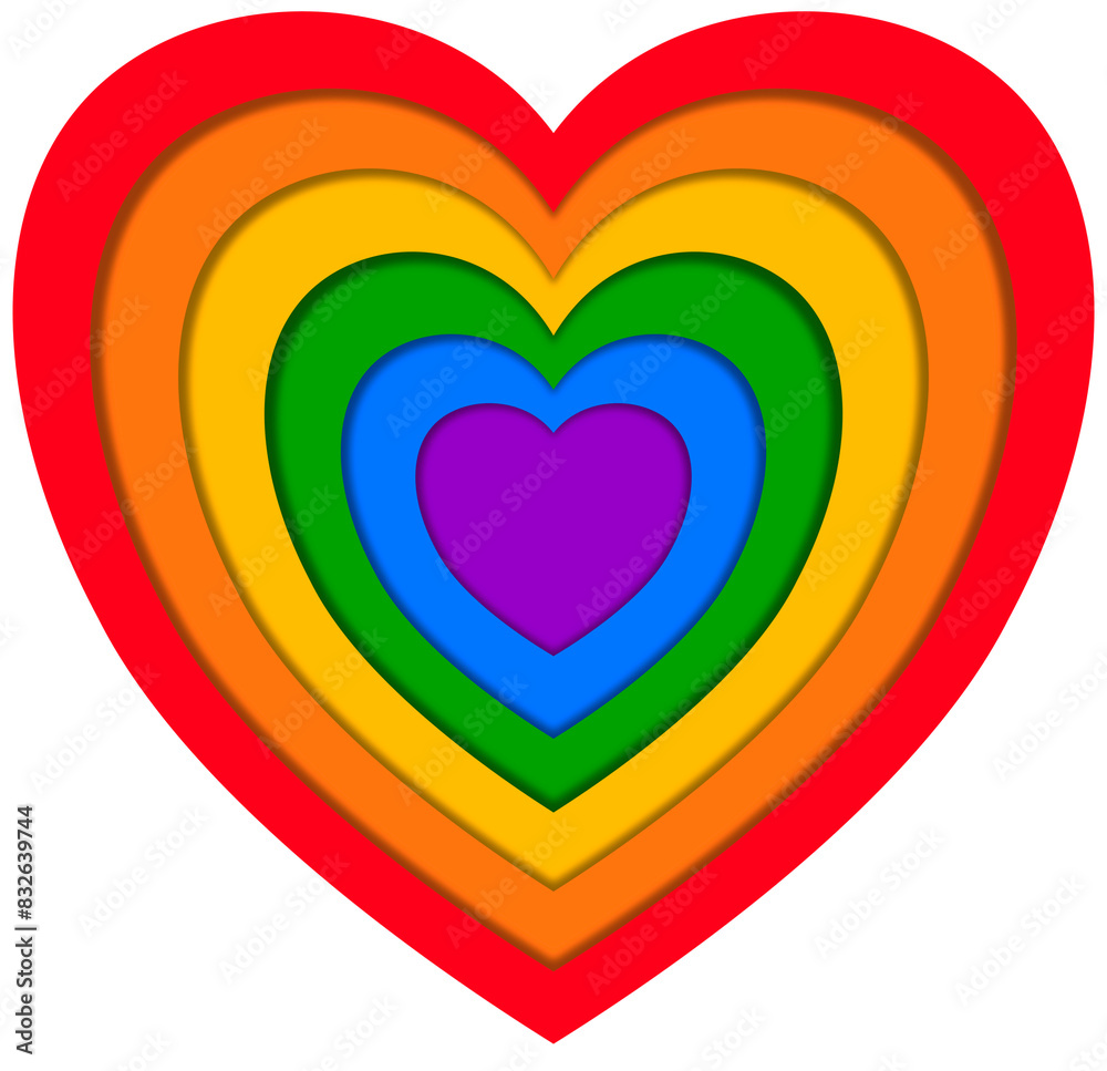 Isolated 3d rainbow paper cut heart for pride month decoration Isolated 3d rainbow paper cut heart for pride month decoration