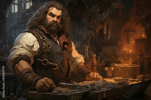 Wallpaper Mural A dwarven blacksmith, renowned for skill in crafting legendary weapons and armor. - Generative AI Torontodigital.ca