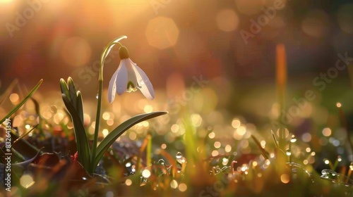 Snowdrop blooming on a spring morning photo