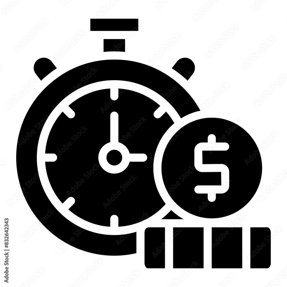 A glyph design icon of time is money
A glyph design icon of time is money