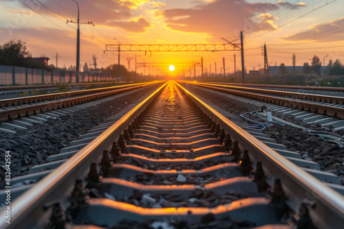 Sunset Over Railroad Tracks