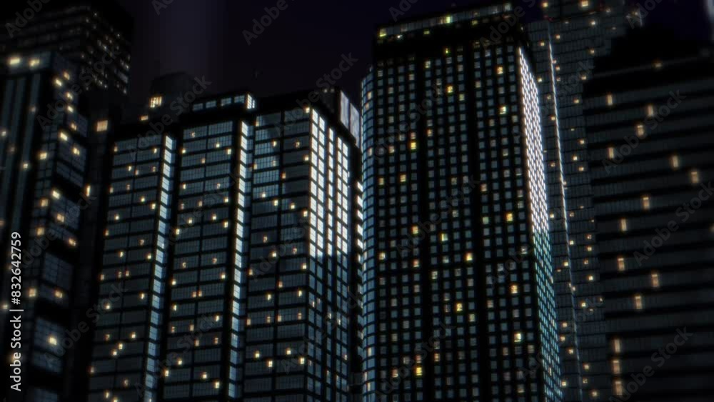 地上から見上げる都会の夜の高層ビル群をカメラ移動していくCG背景
CG background of camera moving through urban night skyscrapers looking up from the ground 地上から見上げる都会の夜の高層ビル群をカメラ移動していくCG背景
CG background of camera moving through urban night skyscrapers looking up from the ground