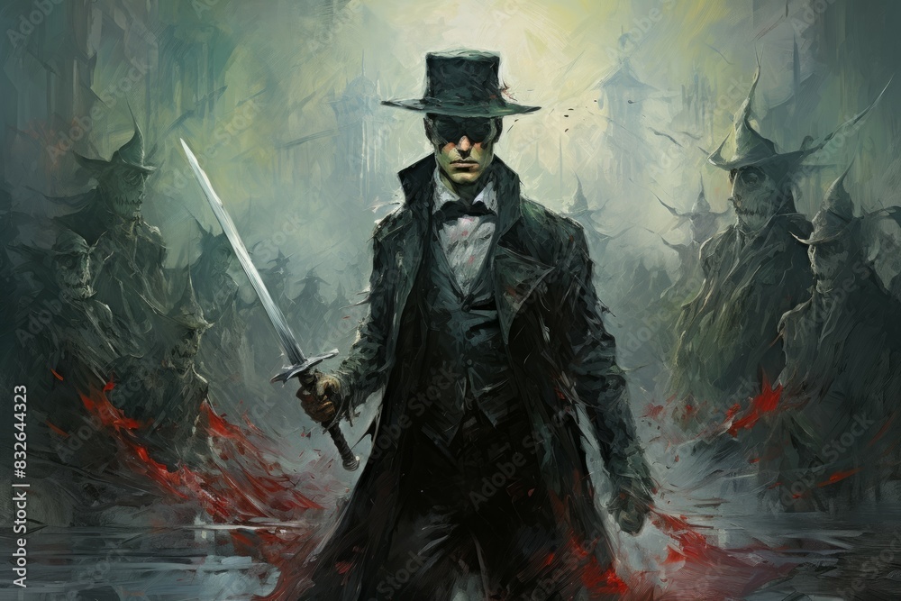 Fototapeta premium A vampire hunter, wielding a silvered blade and devoted to eradicating undead creatures. - Generative AI
