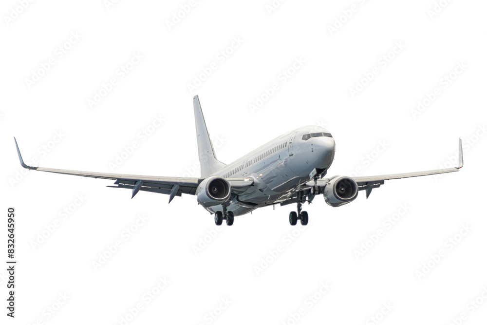 Real Commercial Airplane Boeing 737 on Transparent Background