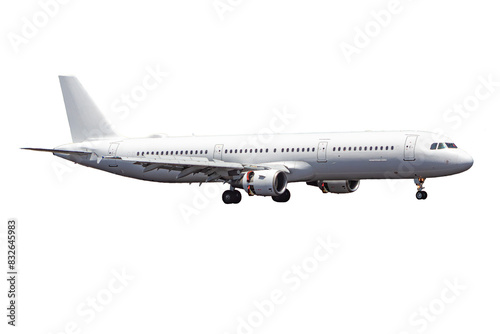 Real Commercial Airplane Airbus 321 on Transparent Background