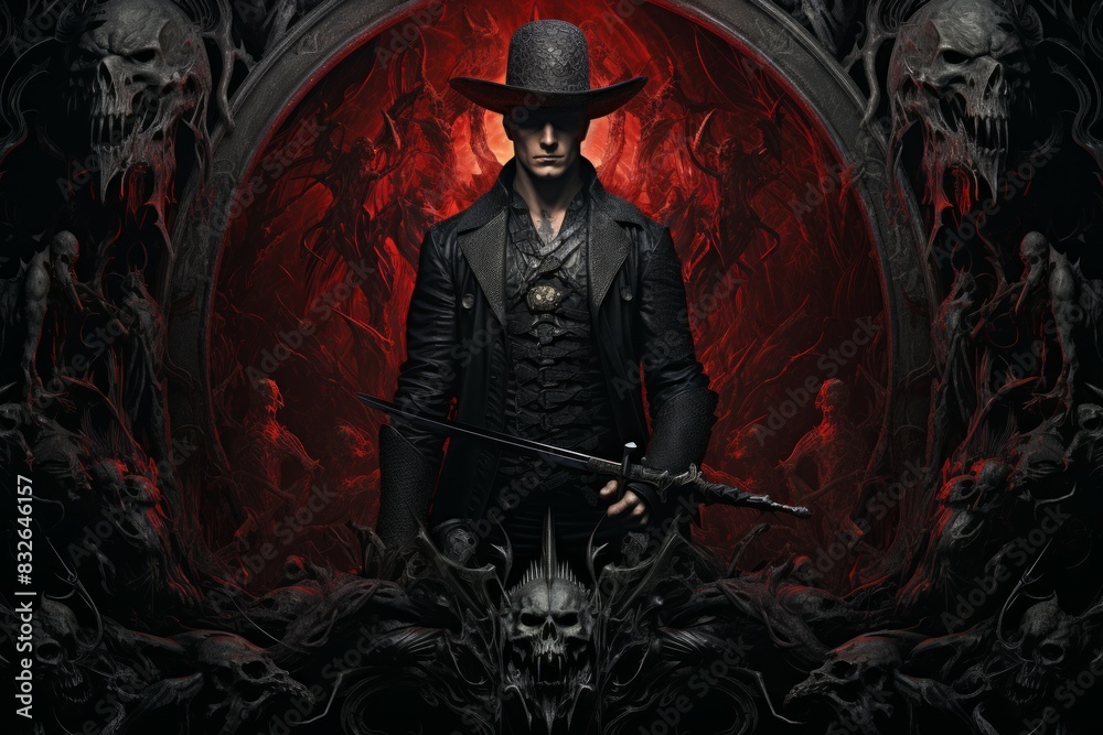 A vampire hunter, wielding a silvered blade and devoted to eradicating undead creatures. - Generative AI A vampire hunter, wielding a silvered blade and devoted to eradicating undead creatures. - Generative AI