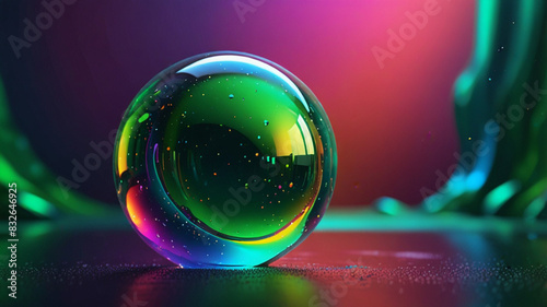 3D Abstract Dispersion Circle Glass and Vivit Sphere with Futuristic Rainbow Flying - Holographic Spectrum Colors