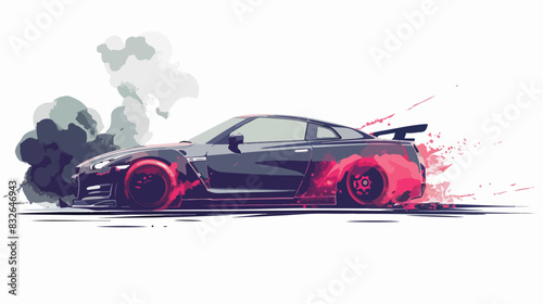 Illustration of a sports car with smoke from the wheels on a white background.